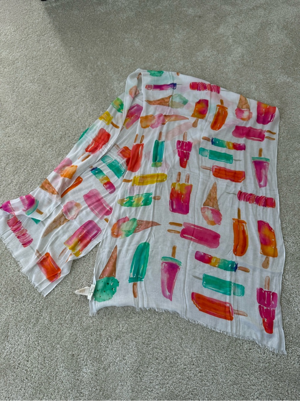 Kate Spade Watercolor Multi Ice Cream & Popsicle Print Scarf/Wrap NWOT